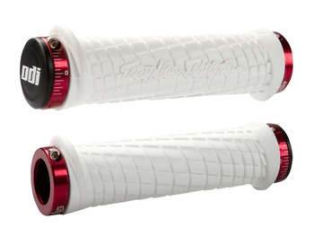 ODI MTB grips Troy Lee Designs Lock-On white , 130mm red clamps