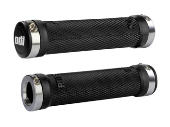 ODI MTB grips Ruffian Lock-On black, 130mm silver clamps, Bonus Pack