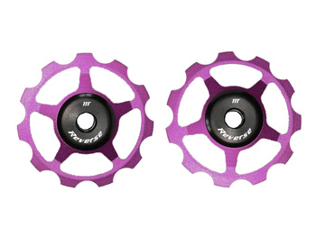 Reverse aluminium pulley set for Colab chain tensioners sealed ball bearings. purple